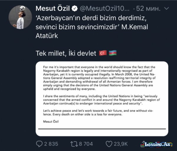 Mesut Özil Azərbaycana dəstək oldu