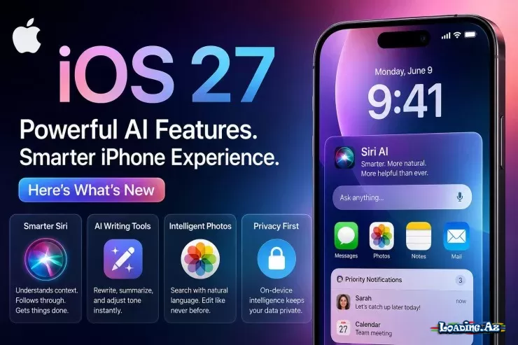 “Apple” iOS 27-ni istifadəyə verdi – Siri süni intellektlə yeniləndi - LoaDinG.Az